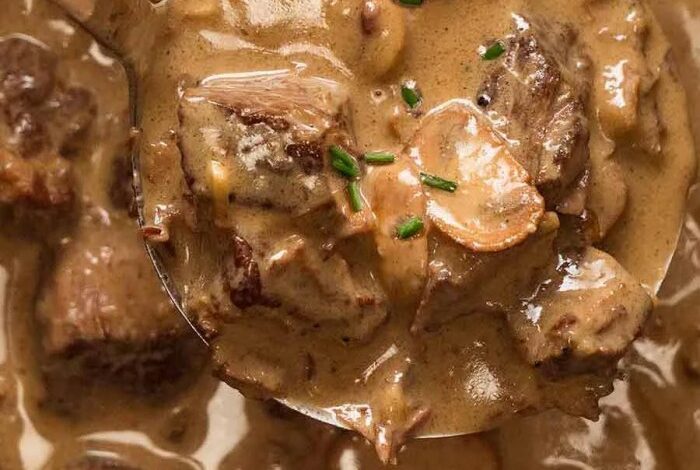 Oven baked beef stroganoff