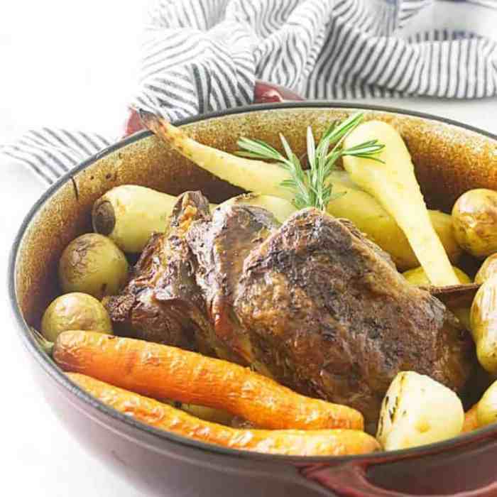 Roasted lamb with root vegetables