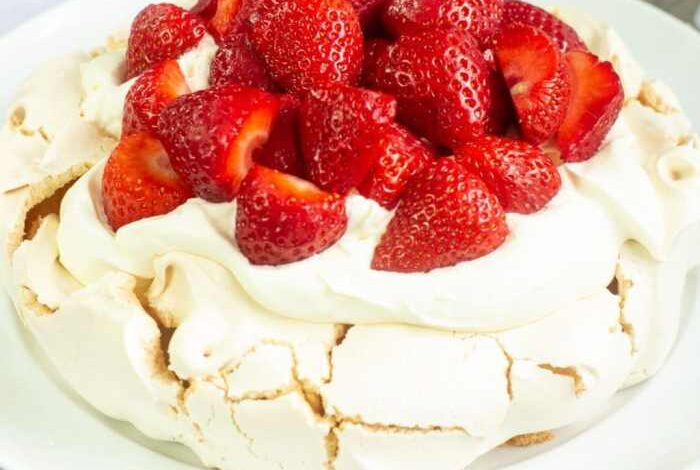 Chef johns pavlova with strawberries