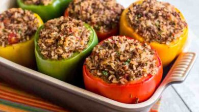 Beef and rice stuffed bell peppers