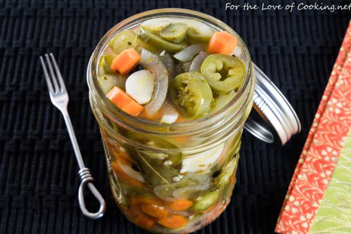 Pickled jalapenos and carrots