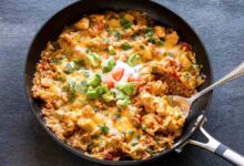 Mexican inspired chicken thigh and rice skillet