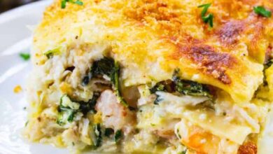 Seafood lasagna with crab and shrimp