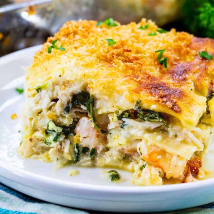 Seafood lasagna with crab and shrimp