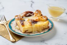 White chocolate bread pudding