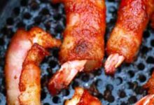 Air fried bacon wrapped shrimp