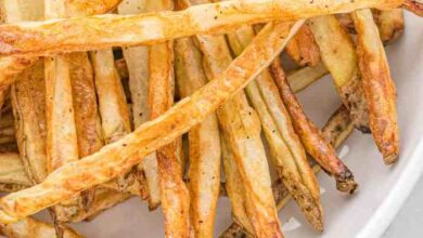 Air fried purple yam fries with sour cream sriracha sauce