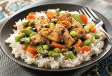 Garlic chicken vegetable and rice skillet