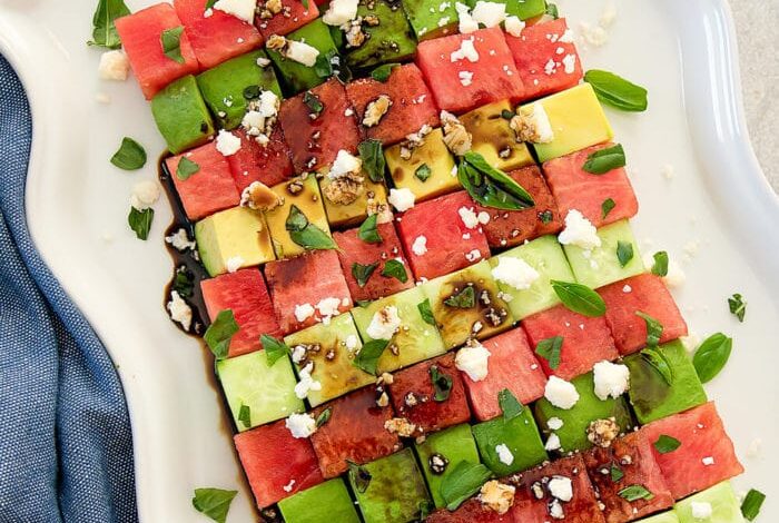 Avocado watermelon spinach salad