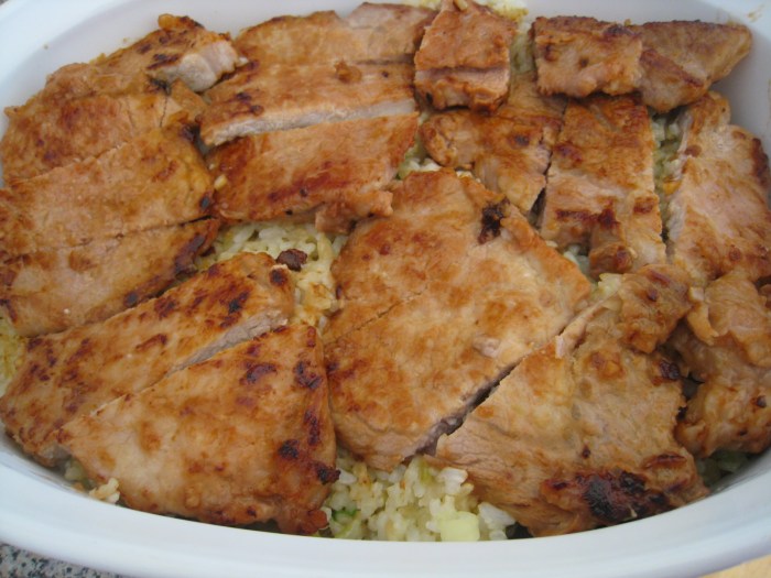 Baked pork chops and rice