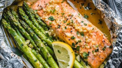 Salmon with garlic butter sauce