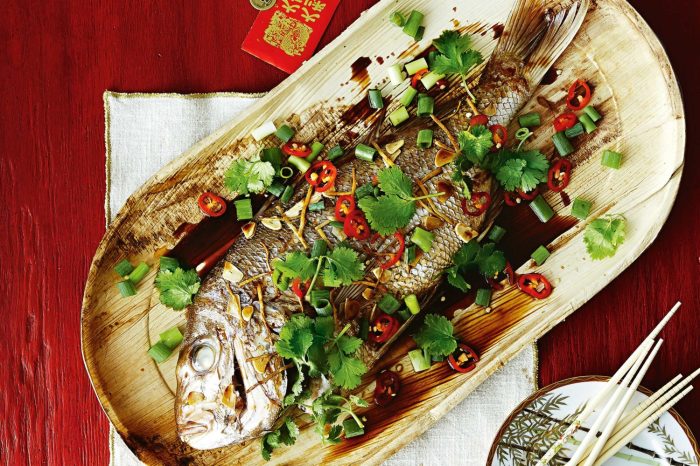 Baked snapper with chilies ginger and basil