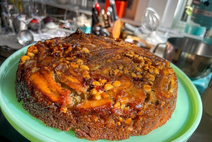 Homemade banana upside down cake
