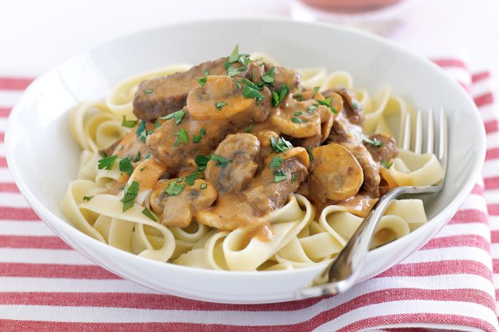 Oven baked beef stroganoff