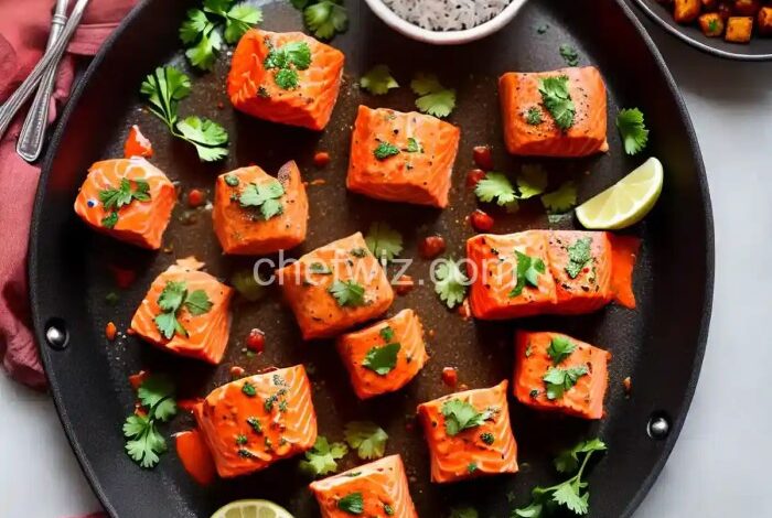 Bite sized salmon tikka