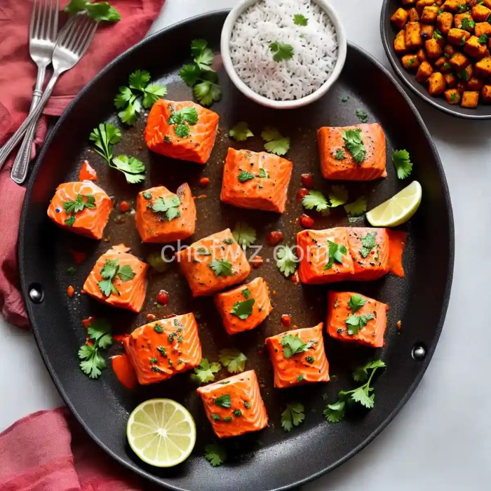 Bite sized salmon tikka