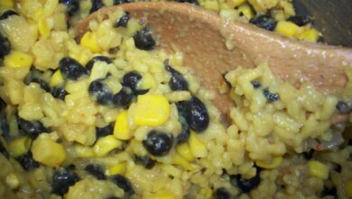 Black beans corn and yellow rice