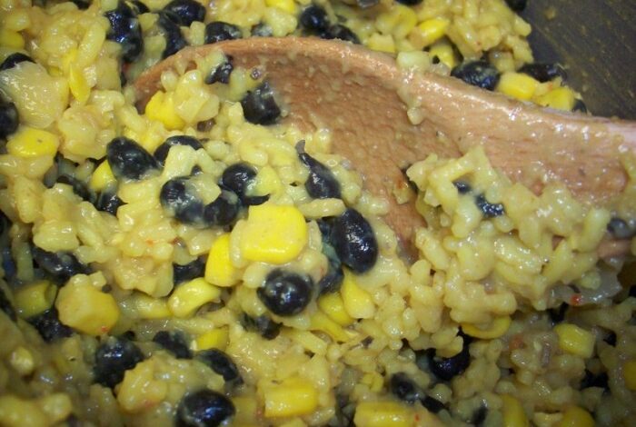 Black beans corn and yellow rice