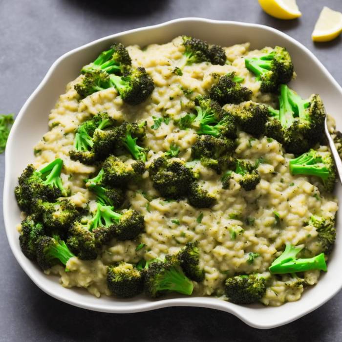 Broccoli risotto with cream and lemon