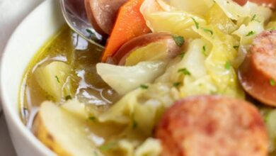 Rustic cabbage and sausage soup