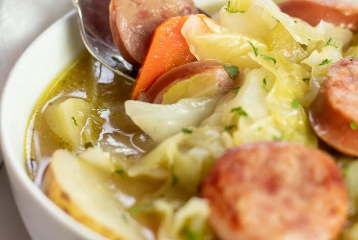 Rustic cabbage and sausage soup