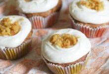 Carrot cupcakes with white chocolate cream cheese icing