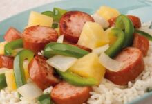 Hawaiian pineapple sweet sour smoked sausage