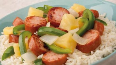 Hawaiian pineapple sweet sour smoked sausage