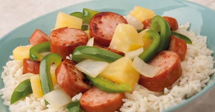 Hawaiian pineapple sweet sour smoked sausage