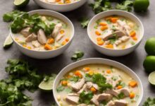 Chicken and hominy soup with lime and cilantro