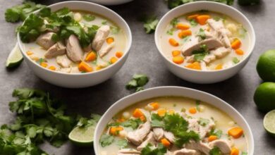 Chicken and hominy soup with lime and cilantro