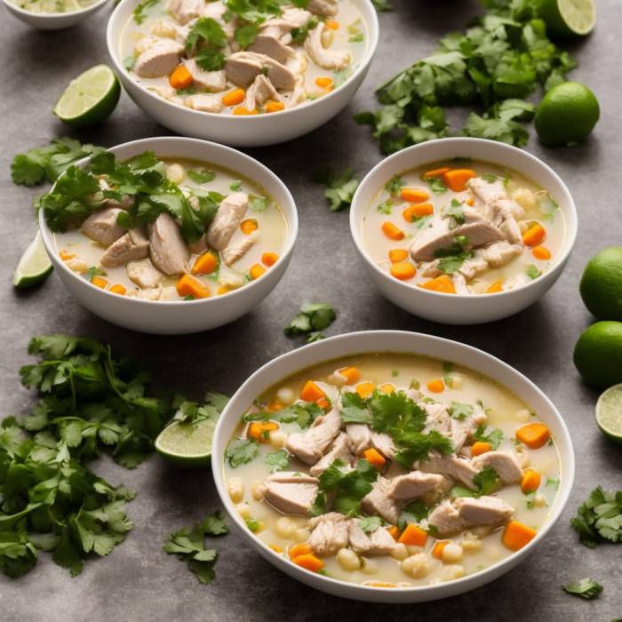 Chicken and hominy soup with lime and cilantro