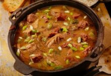Roux based authentic seafood gumbo with okra