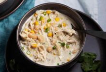 Creamy white chicken chili with salsa verde