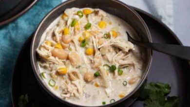 Creamy white chicken chili with salsa verde