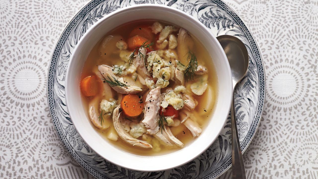 Spaetzle and chicken soup