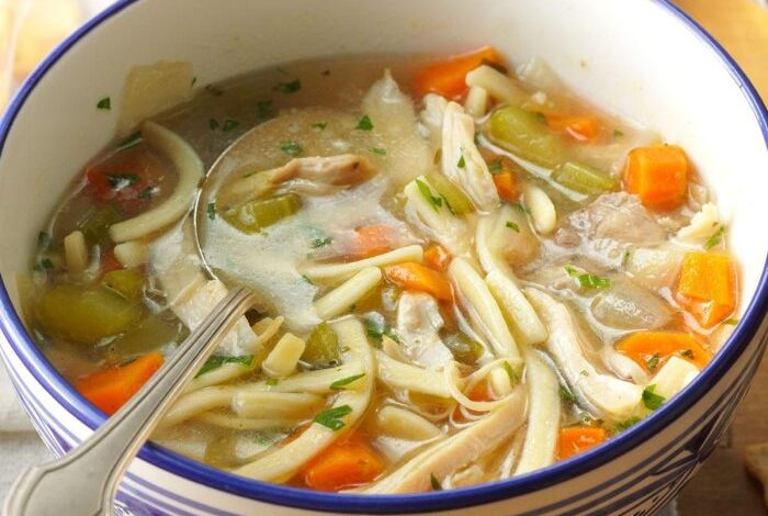 Chicken noodle soup with egg noodles