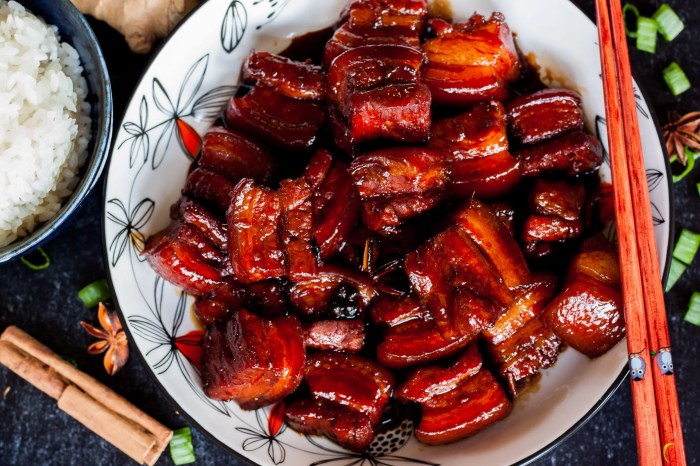 Slow cooked red braised pork belly