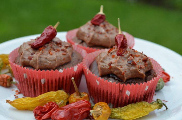 Cinco de chili chocolate cupcakes with chili cream cheese frosting