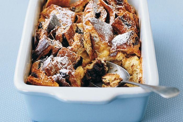 Chocolate croissant bread pudding