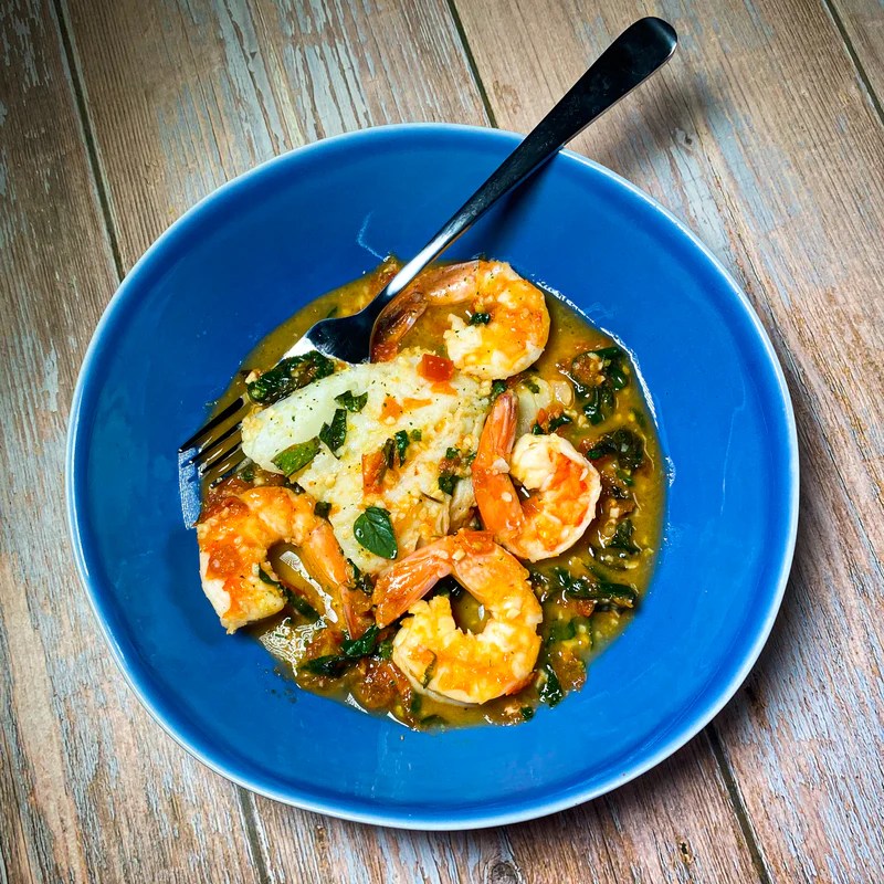 Alaskan cod and shrimp with fresh tomato