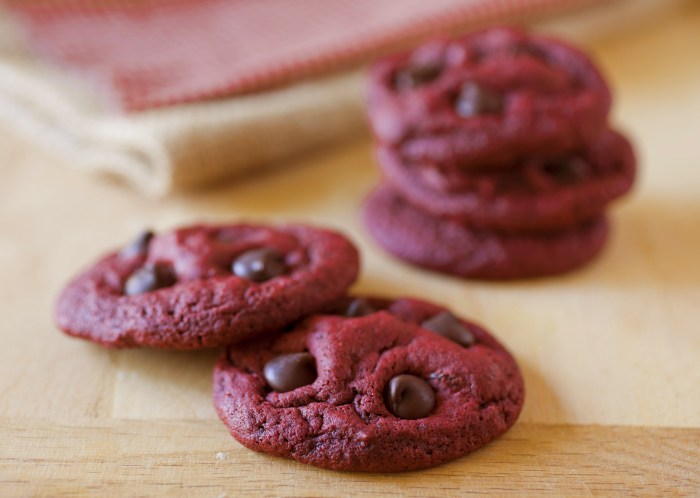 Red velvet chocolate chip cookies