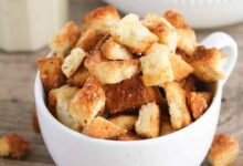 Old hamburger bun croutons