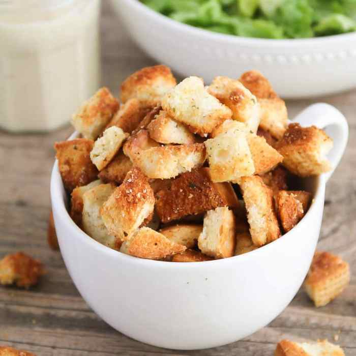 Old hamburger bun croutons