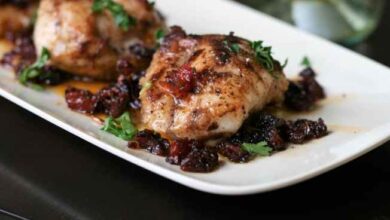 Seared monkfish with balsamic and sun dried tomatoes