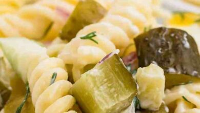 Dill pickle pasta salad