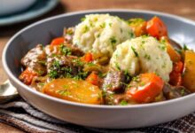 Moms hearty beef stew with dumplings