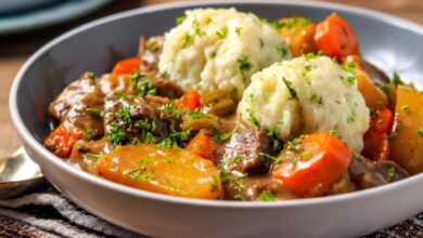 Moms hearty beef stew with dumplings