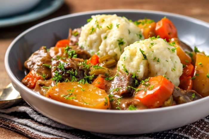 Moms hearty beef stew with dumplings