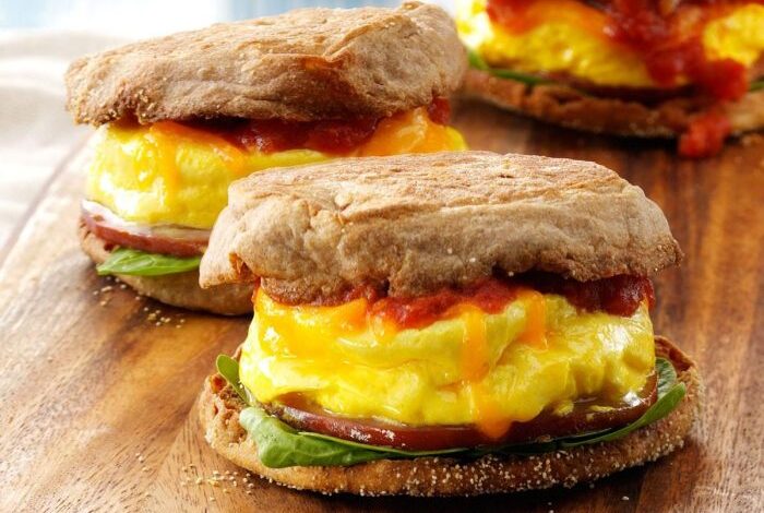 Donut pan egg sandwiches